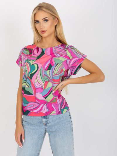 Veľkoobchodná ružovo-zelená letná blúzka s potlačou RUE PARIS
