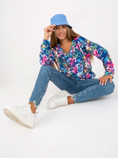 Veľkoobchod Modrá velúrová blúzka s potlačou RUE PARIS